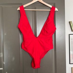 Bright red, deep V, one piece bathing suit - perfect for 4th of July❗️